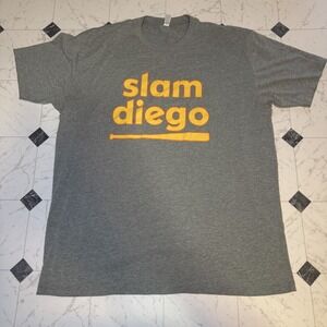 Slam Diego Graphic T Shirt Gray Baseball Bat Print Large Short Sleeve Tee